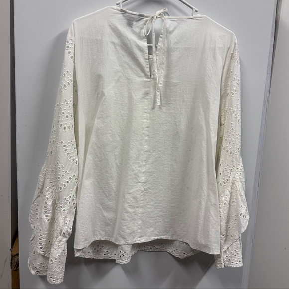 Simply Vera Wang White Eyelet Cotton Ruffle Long Sleeve Keyhole Back Blouse L - Picture 11 of 16